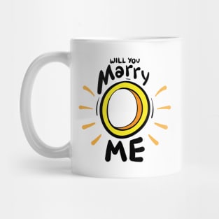 Black outline "Will you marry me" wedding ring Mug